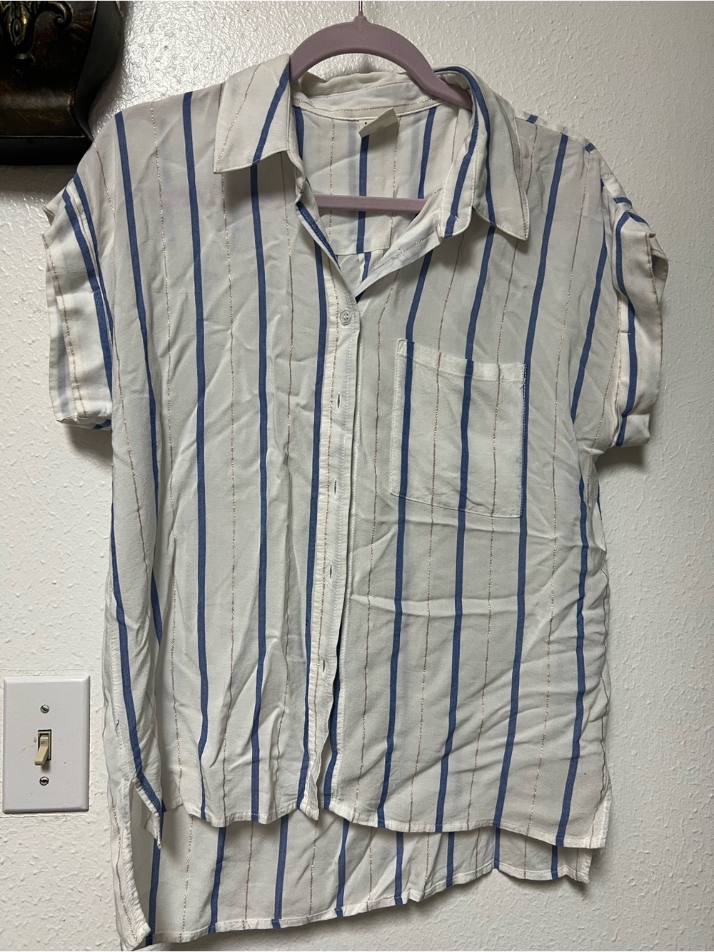 By Together White Button-Down Shirt with Blue Stripes